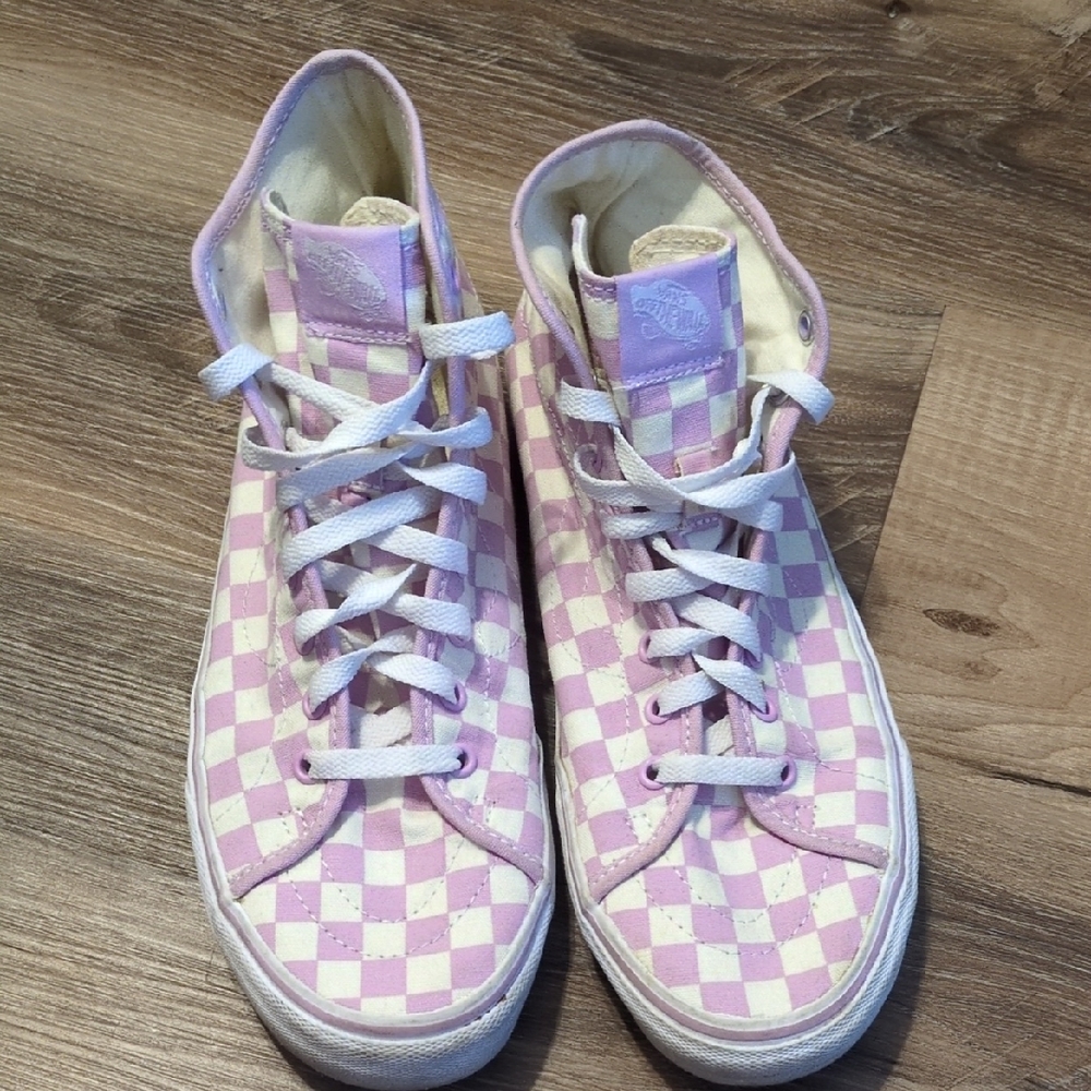 Vans Lavender and White Checkerboard High-Top Sneakers